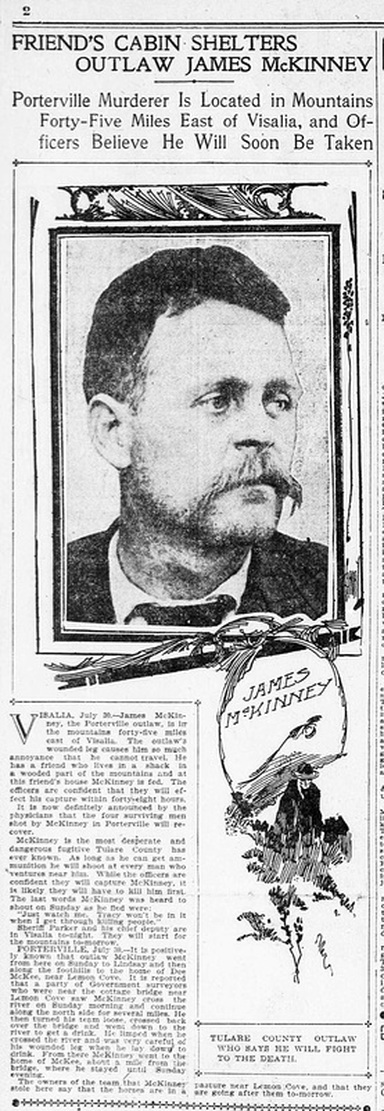 James McKinney newspaper July 1902 stating he is believed to be captured soon