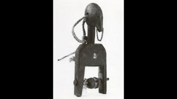 Carved wood heddle pulley with a bird motif from Senufo Ethnographic Territory, Northern Côte d'Ivoire and Mali, West Africa.